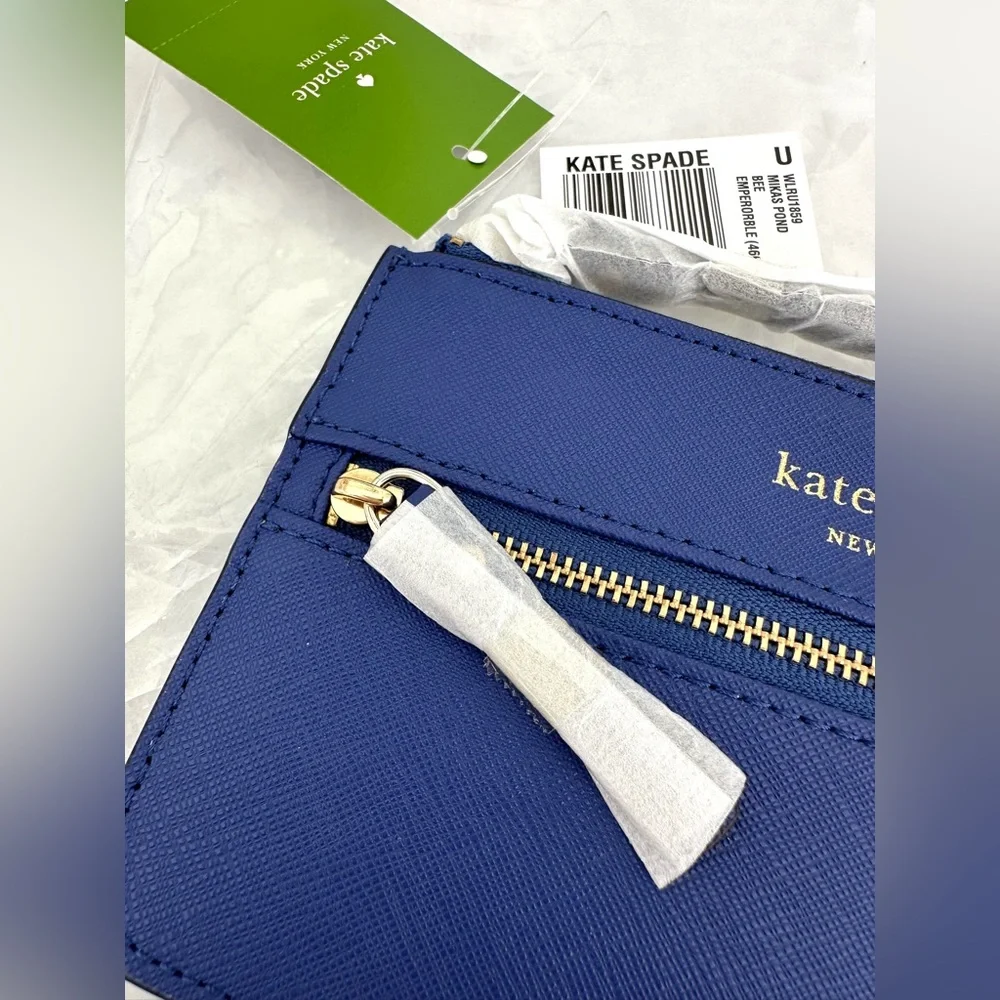 New! Kate Spade leather Wristlet Mikas Pond Bee Emperor Blue